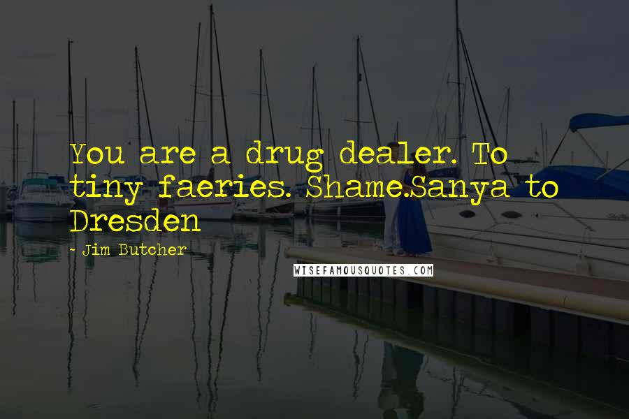 Jim Butcher Quotes: You are a drug dealer. To tiny faeries. Shame.Sanya to Dresden