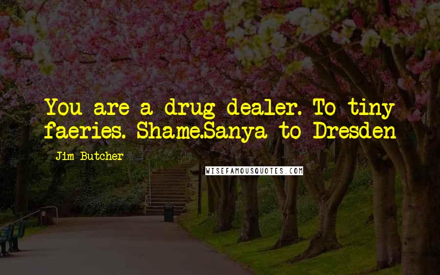 Jim Butcher Quotes: You are a drug dealer. To tiny faeries. Shame.Sanya to Dresden