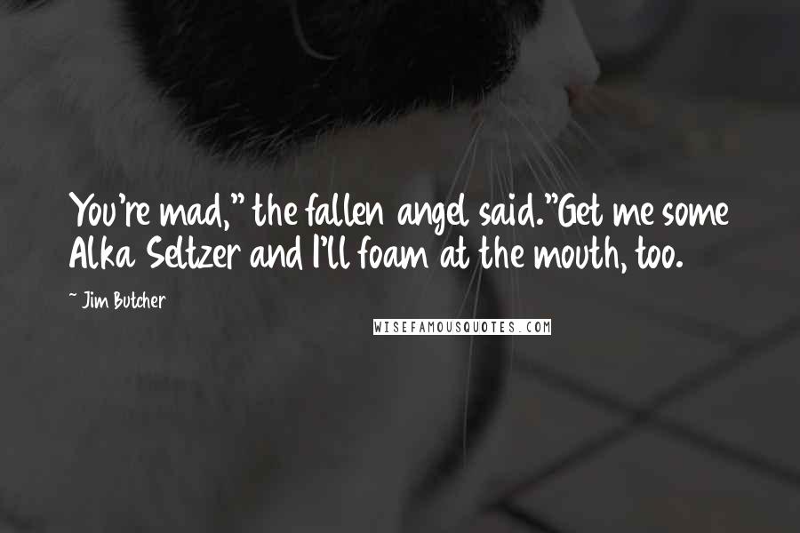 Jim Butcher Quotes: You're mad," the fallen angel said."Get me some Alka Seltzer and I'll foam at the mouth, too.