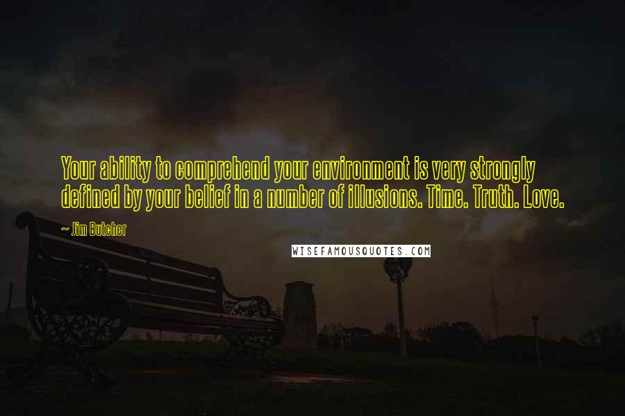 Jim Butcher Quotes: Your ability to comprehend your environment is very strongly defined by your belief in a number of illusions. Time. Truth. Love.