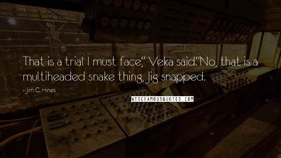 Jim C. Hines Quotes: That is a trial I must face," Veka said."No, that is a multiheaded snake thing, Jig snapped.