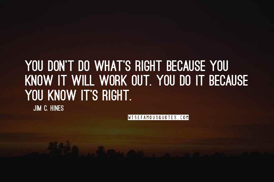 Jim C. Hines Quotes: You don't do what's right because you know it will work out. You do it because you know it's right.