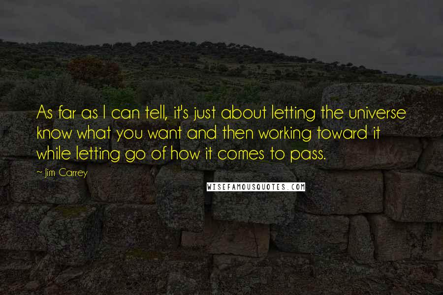 Jim Carrey Quotes: As far as I can tell, it's just about letting the universe know what you want and then working toward it while letting go of how it comes to pass.