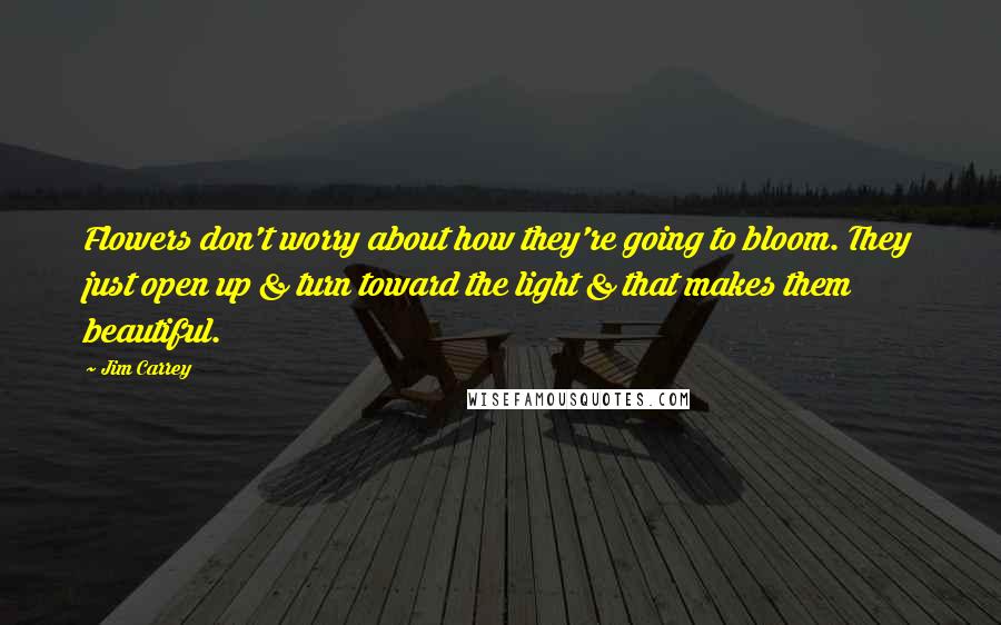 Jim Carrey Quotes: Flowers don't worry about how they're going to bloom. They just open up & turn toward the light & that makes them beautiful.