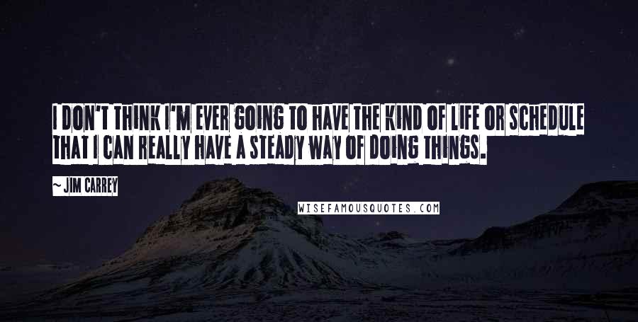 Jim Carrey Quotes: I don't think I'm ever going to have the kind of life or schedule that I can really have a steady way of doing things.