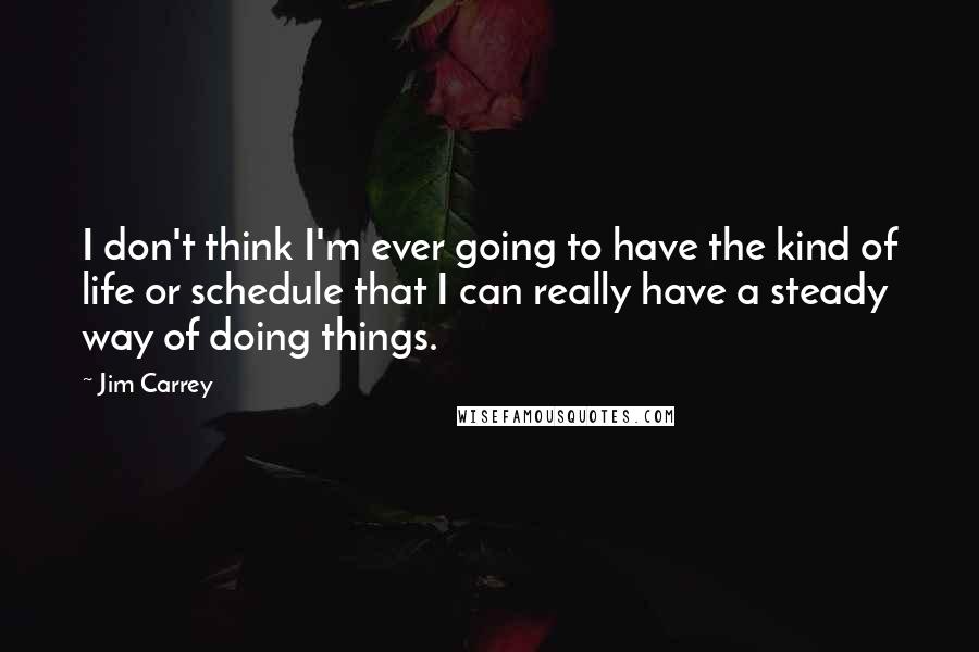 Jim Carrey Quotes: I don't think I'm ever going to have the kind of life or schedule that I can really have a steady way of doing things.