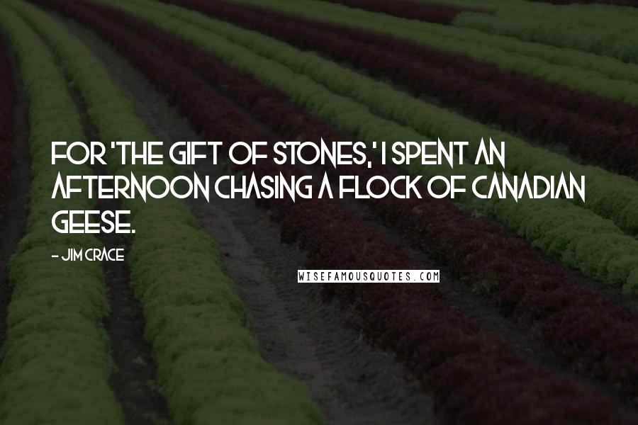 Jim Crace Quotes: For 'The Gift of Stones,' I spent an afternoon chasing a flock of Canadian geese.