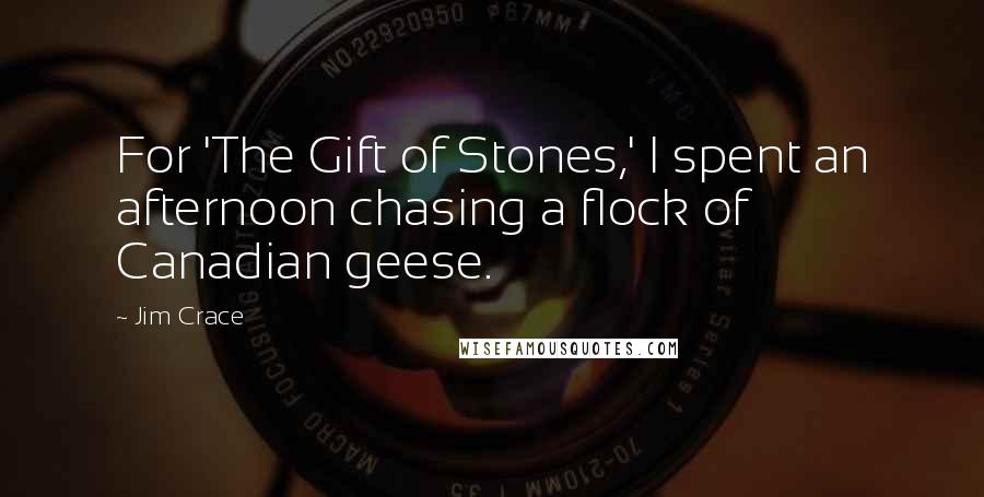 Jim Crace Quotes: For 'The Gift of Stones,' I spent an afternoon chasing a flock of Canadian geese.