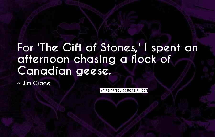 Jim Crace Quotes: For 'The Gift of Stones,' I spent an afternoon chasing a flock of Canadian geese.