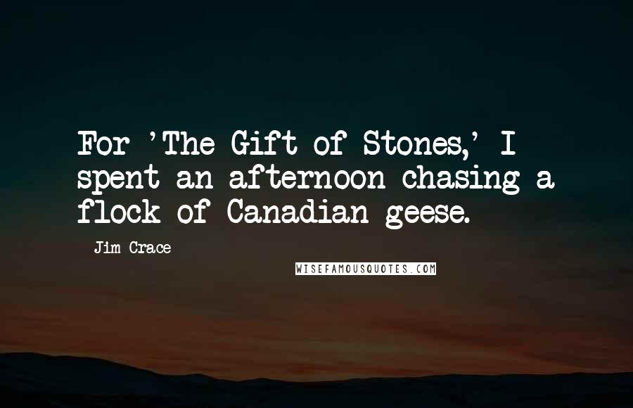 Jim Crace Quotes: For 'The Gift of Stones,' I spent an afternoon chasing a flock of Canadian geese.