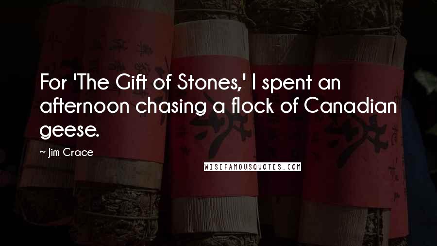 Jim Crace Quotes: For 'The Gift of Stones,' I spent an afternoon chasing a flock of Canadian geese.