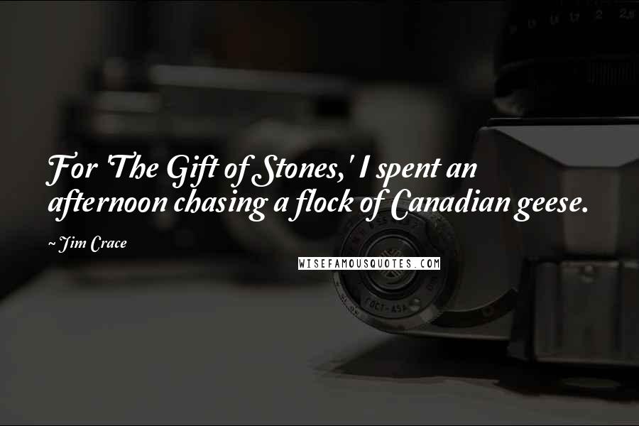 Jim Crace Quotes: For 'The Gift of Stones,' I spent an afternoon chasing a flock of Canadian geese.