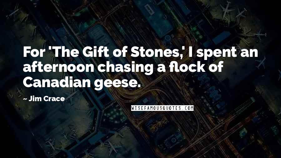 Jim Crace Quotes: For 'The Gift of Stones,' I spent an afternoon chasing a flock of Canadian geese.