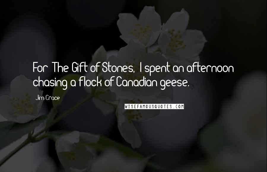 Jim Crace Quotes: For 'The Gift of Stones,' I spent an afternoon chasing a flock of Canadian geese.