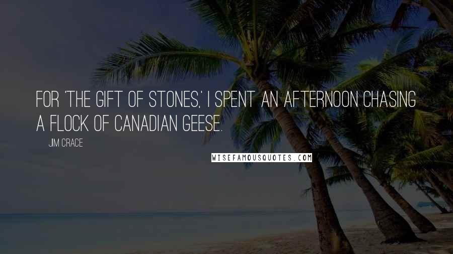 Jim Crace Quotes: For 'The Gift of Stones,' I spent an afternoon chasing a flock of Canadian geese.