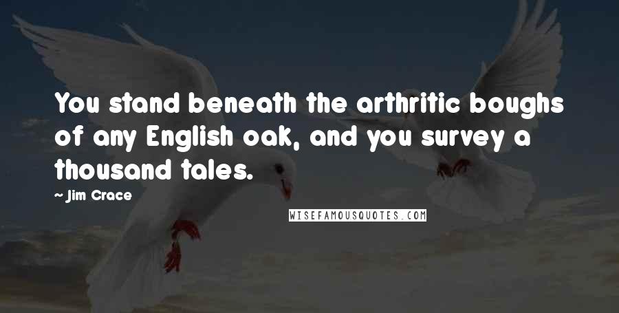 Jim Crace Quotes: You stand beneath the arthritic boughs of any English oak, and you survey a thousand tales.