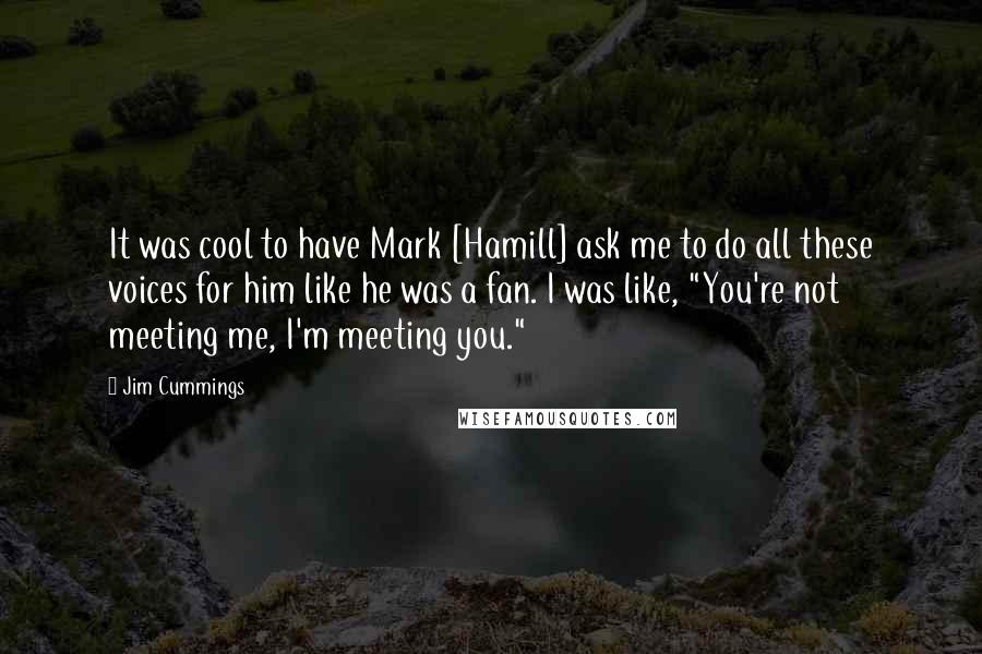 Jim Cummings Quotes: It was cool to have Mark [Hamill] ask me to do all these voices for him like he was a fan. I was like, "You're not meeting me, I'm meeting you."