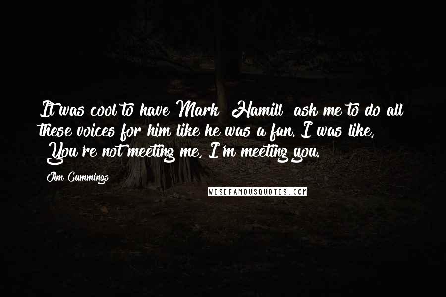 Jim Cummings Quotes: It was cool to have Mark [Hamill] ask me to do all these voices for him like he was a fan. I was like, "You're not meeting me, I'm meeting you."