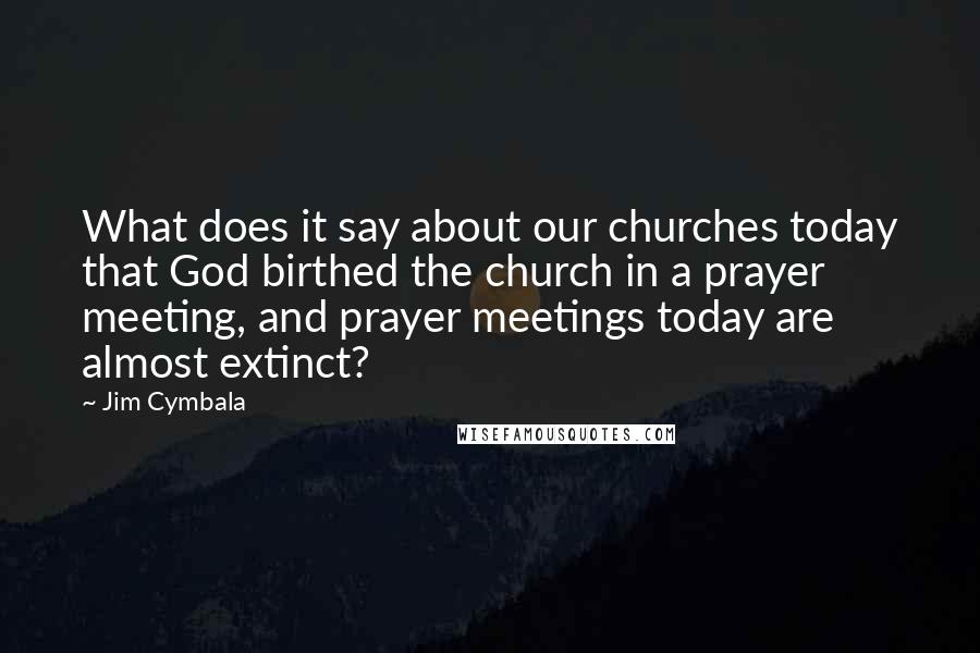 Jim Cymbala Quotes: What does it say about our churches today that God birthed the church in a prayer meeting, and prayer meetings today are almost extinct?