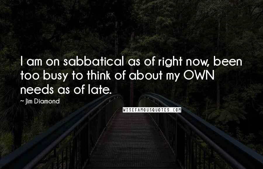 Jim Diamond Quotes: I am on sabbatical as of right now, been too busy to think of about my OWN needs as of late.