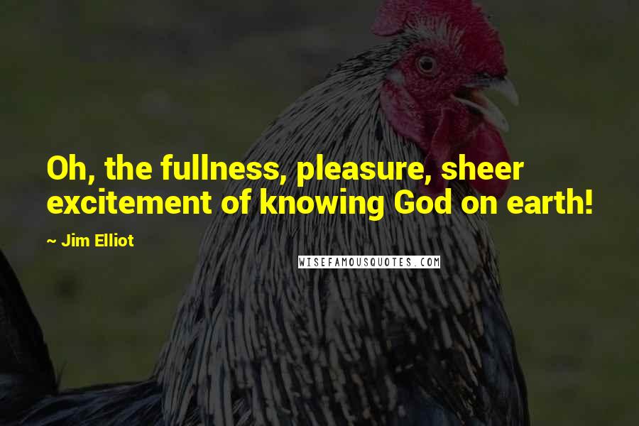 Jim Elliot Quotes: Oh, the fullness, pleasure, sheer excitement of knowing God on earth!