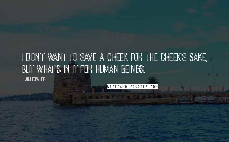 Jim Fowler Quotes: I don't want to save a creek for the creek's sake, but what's in it for human beings.