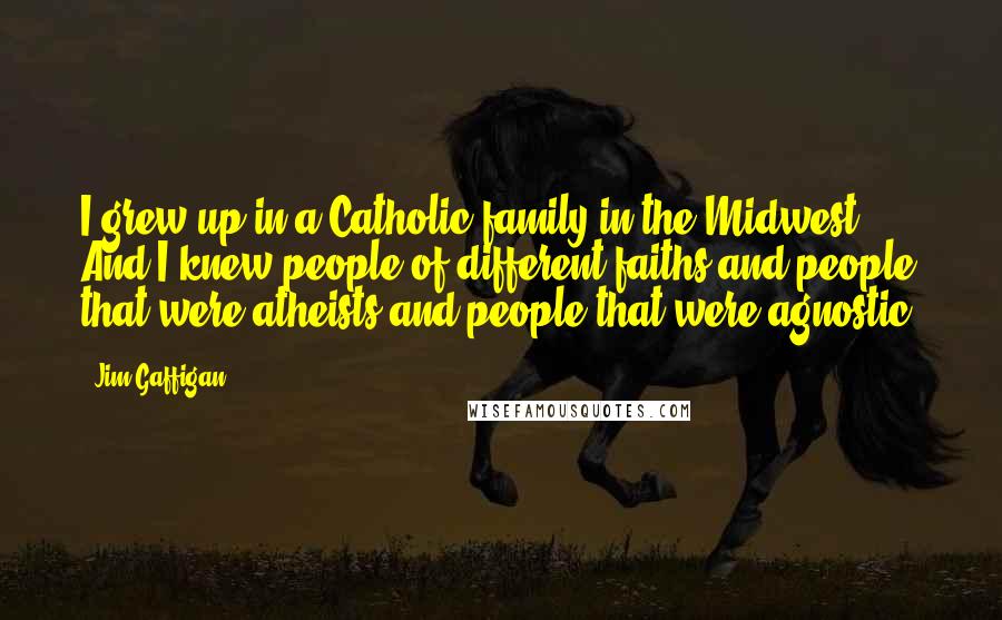 Jim Gaffigan Quotes: I grew up in a Catholic family in the Midwest. And I knew people of different faiths and people that were atheists and people that were agnostic.