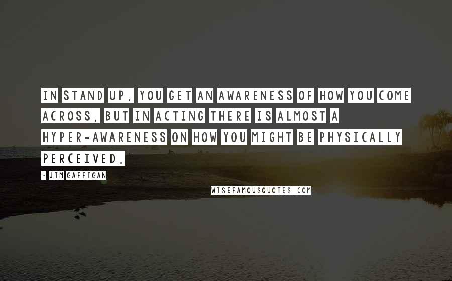 Jim Gaffigan Quotes: In stand up, you get an awareness of how you come across, but in acting there is almost a hyper-awareness on how you might be physically perceived.