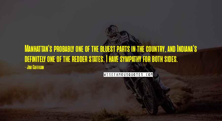 Jim Gaffigan Quotes: Manhattan's probably one of the bluest parts in the country, and Indiana's definitely one of the redder states. I have sympathy for both sides.