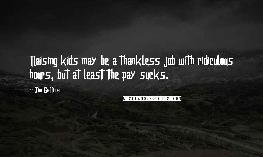 Jim Gaffigan Quotes: Raising kids may be a thankless job with ridiculous hours, but at least the pay sucks.