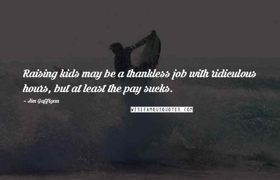 Jim Gaffigan Quotes: Raising kids may be a thankless job with ridiculous hours, but at least the pay sucks.