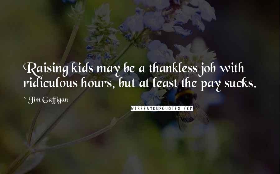 Jim Gaffigan Quotes: Raising kids may be a thankless job with ridiculous hours, but at least the pay sucks.