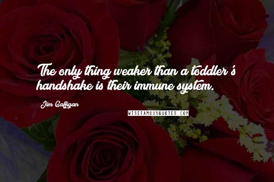 Jim Gaffigan Quotes: The only thing weaker than a toddler's handshake is their immune system.