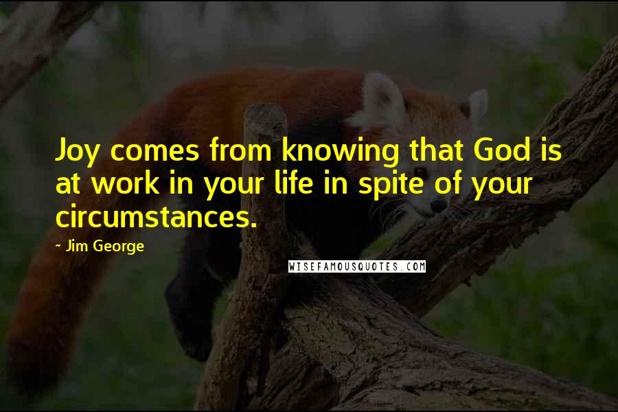 Jim George Quotes: Joy comes from knowing that God is at work in your life in spite of your circumstances.