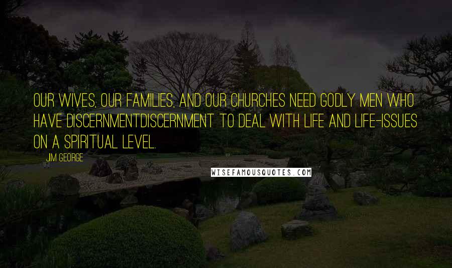 Jim George Quotes: Our wives, our families, and our churches need godly men who have discernmentdiscernment to deal with life and life-issues on a spiritual level.