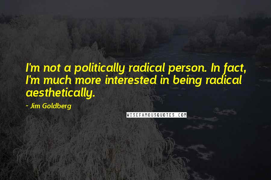 Jim Goldberg Quotes: I'm not a politically radical person. In fact, I'm much more interested in being radical aesthetically.