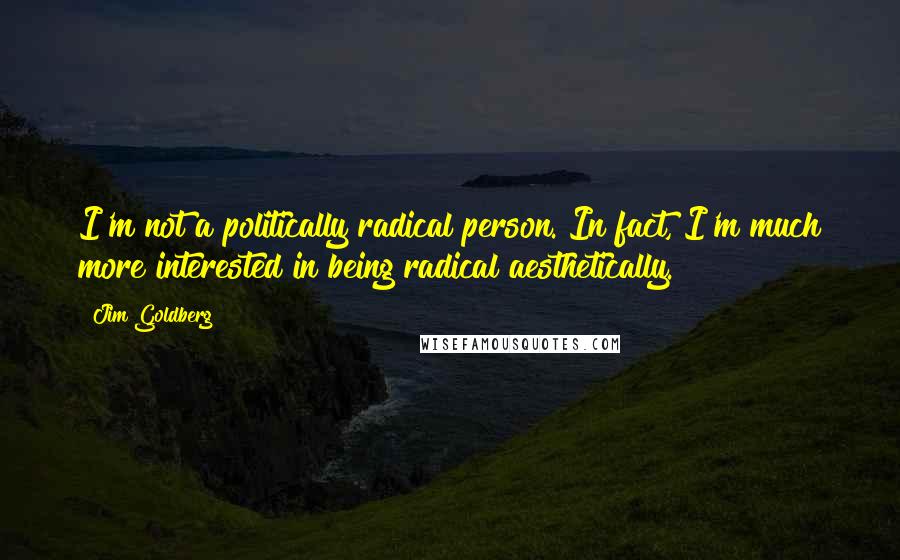 Jim Goldberg Quotes: I'm not a politically radical person. In fact, I'm much more interested in being radical aesthetically.