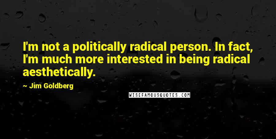 Jim Goldberg Quotes: I'm not a politically radical person. In fact, I'm much more interested in being radical aesthetically.