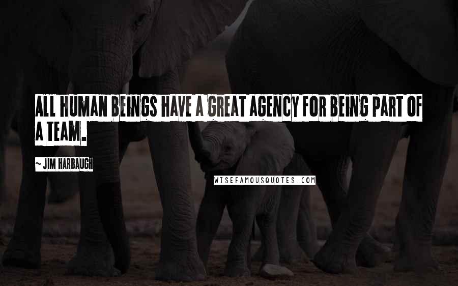Jim Harbaugh Quotes: All human beings have a great agency for being part of a team.