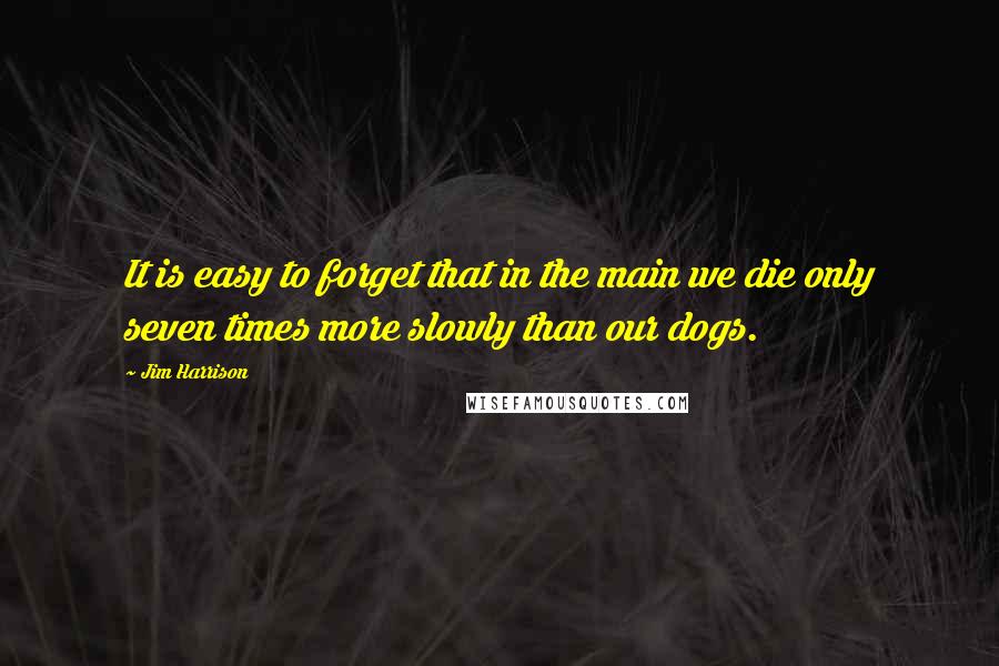 Jim Harrison Quotes: It is easy to forget that in the main we die only seven times more slowly than our dogs.