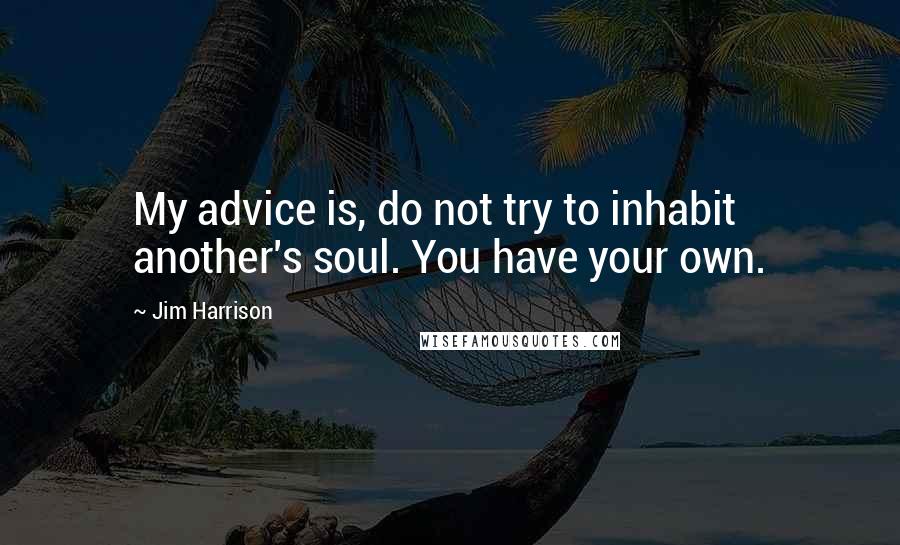 Jim Harrison Quotes: My advice is, do not try to inhabit another's soul. You have your own.