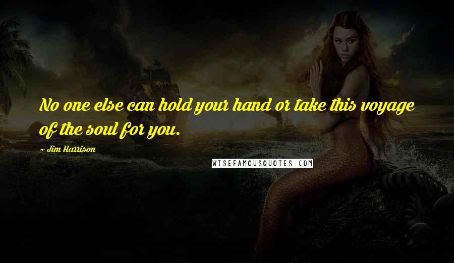 Jim Harrison Quotes: No one else can hold your hand or take this voyage of the soul for you.