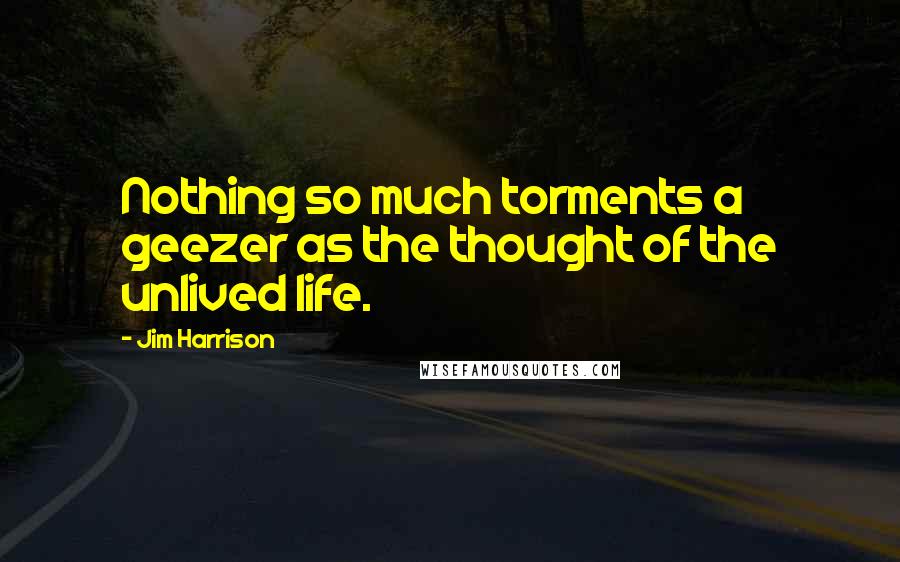 Jim Harrison Quotes: Nothing so much torments a geezer as the thought of the unlived life.