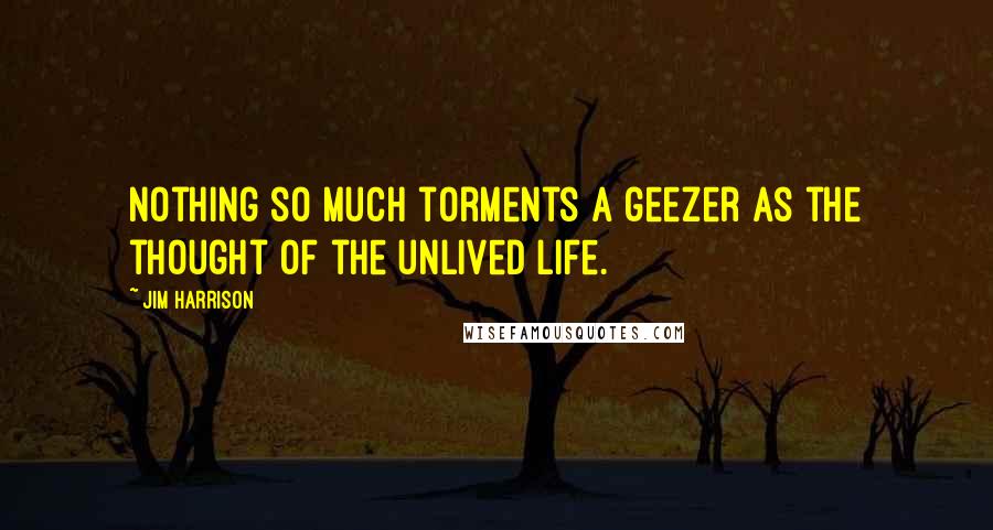 Jim Harrison Quotes: Nothing so much torments a geezer as the thought of the unlived life.