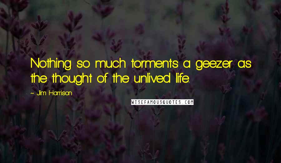 Jim Harrison Quotes: Nothing so much torments a geezer as the thought of the unlived life.