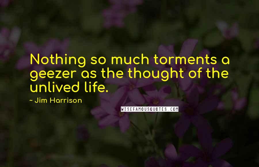 Jim Harrison Quotes: Nothing so much torments a geezer as the thought of the unlived life.