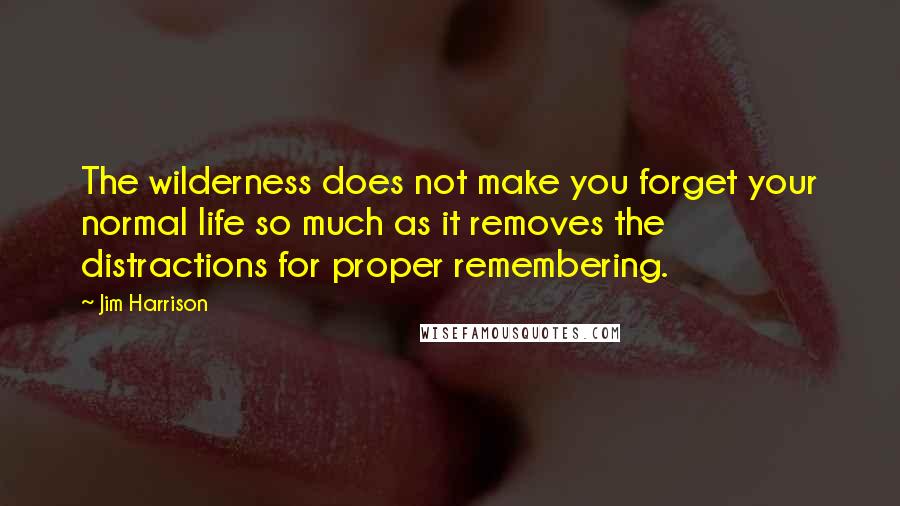 Jim Harrison Quotes: The wilderness does not make you forget your normal life so much as it removes the distractions for proper remembering.