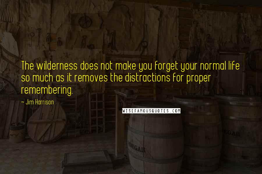 Jim Harrison Quotes: The wilderness does not make you forget your normal life so much as it removes the distractions for proper remembering.