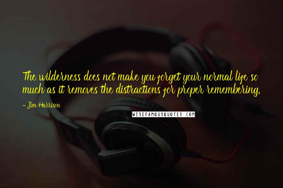 Jim Harrison Quotes: The wilderness does not make you forget your normal life so much as it removes the distractions for proper remembering.