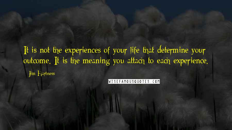 Jim Hartness Quotes: It is not the experiences of your life that determine your outcome. It is the meaning you attach to each experience.